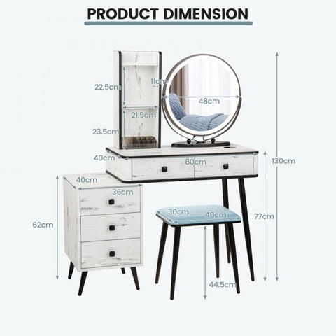 Interactive Dressing Table with Circular Mirror, Charging Station and Stool Model 2