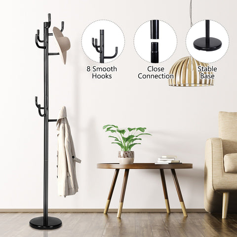 Multifunction Space-saving Coat Rack with Sturdy Design and 8 Hooks
