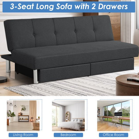 Classic Sofa Bed with Adjustable Backrest and Drawers