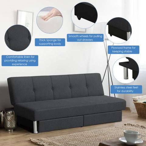 Classic Sofa Bed with Adjustable Backrest and Drawers