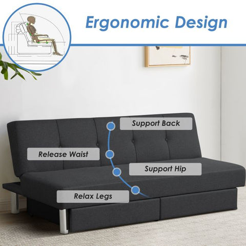 Classic Sofa Bed with Adjustable Backrest and Drawers