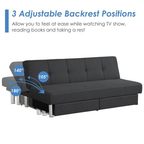 Classic Sofa Bed with Adjustable Backrest and Drawers