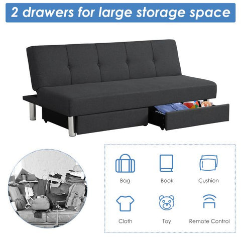 Classic Sofa Bed with Adjustable Backrest and Drawers