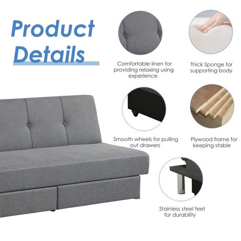 Classic Sofa Bed with Adjustable Backrest and Drawers