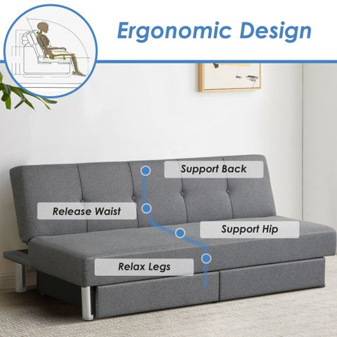Classic Sofa Bed with Adjustable Backrest and Drawers