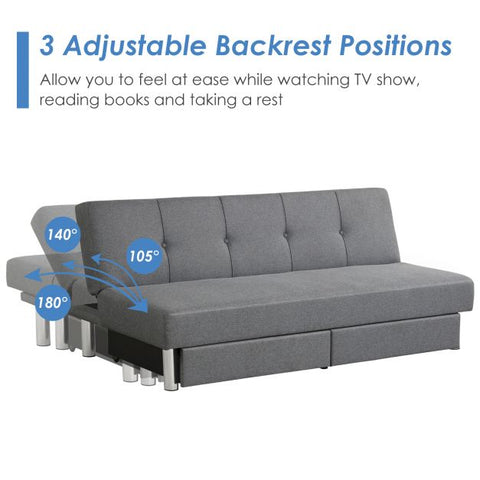 Classic Sofa Bed with Adjustable Backrest and Drawers