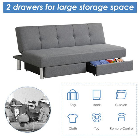 Classic Sofa Bed with Adjustable Backrest and Drawers