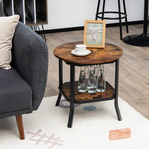 Stylish Round Side Table with Sturdy Metal Frame and Industrial Design