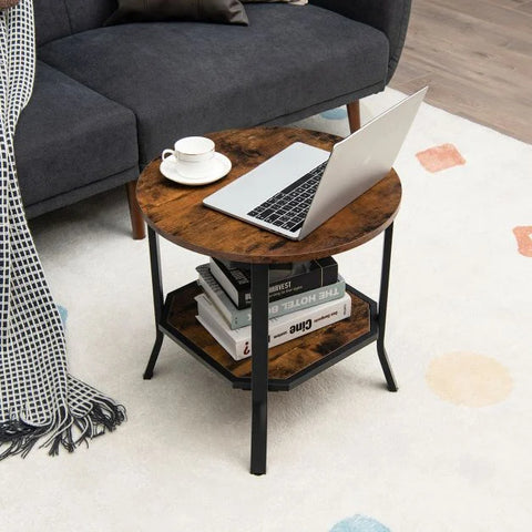 Stylish Round Side Table with Sturdy Metal Frame and Industrial Design