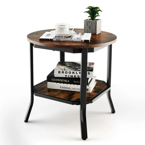 Stylish Round Side Table with Sturdy Metal Frame and Industrial Design