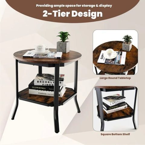 Stylish Round Side Table with Sturdy Metal Frame and Industrial Design
