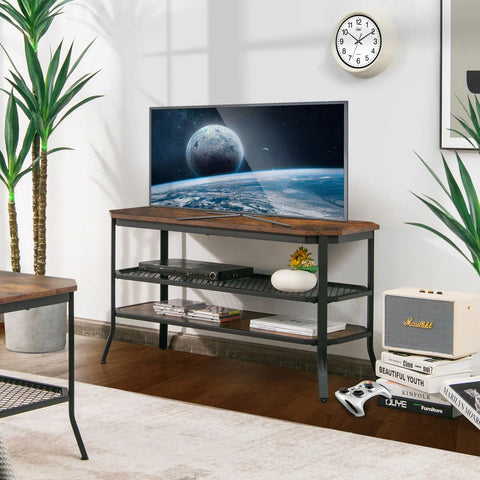 Minimalistic Industrial Style TV Stand with 2 Cabinet Doors and Adjustable Shelf