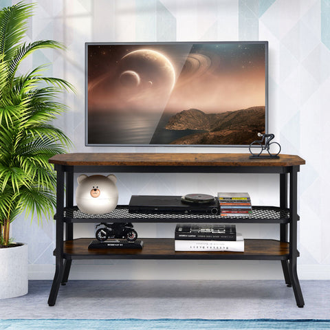 Minimalistic Industrial Style TV Stand with 2 Cabinet Doors and Adjustable Shelf