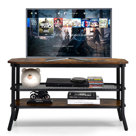 Minimalistic Industrial Style TV Stand with 2 Cabinet Doors and Adjustable Shelf