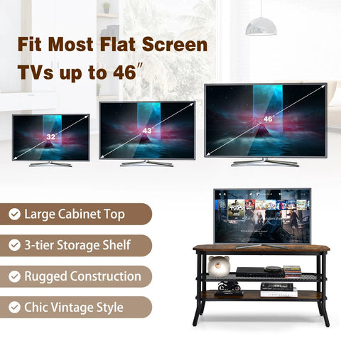 Minimalistic Industrial Style TV Stand with 2 Cabinet Doors and Adjustable Shelf
