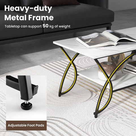 Stylish and Modern Faux Marble Coffee Table with Golden Frame and Ample Storage