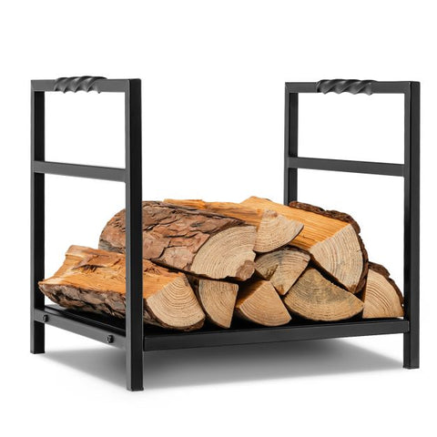 Black Firewood Log Rack with Sturdy Bottom Panel and Screw Thread Handle