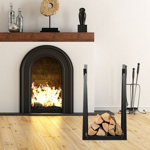 Black Firewood Log Rack with Sturdy Bottom Panel