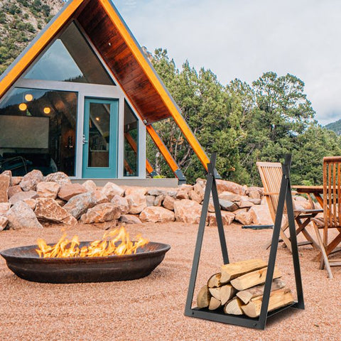 Black Firewood Log Rack with Sturdy Bottom Panel