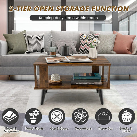Modern Industrial Coffee table with Elegant Wood Grain Surface and Stable Structure