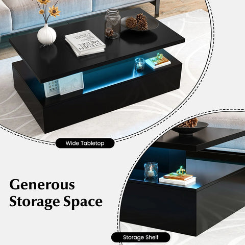 Modern Spacious Coffee Table with Integrated Lighting and  Glossy Finish