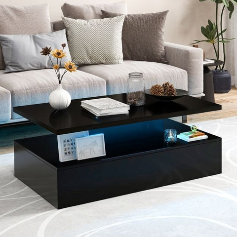 Modern Spacious Coffee Table with Integrated Lighting and  Glossy Finish
