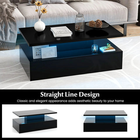 Modern Spacious Coffee Table with Integrated Lighting and  Glossy Finish
