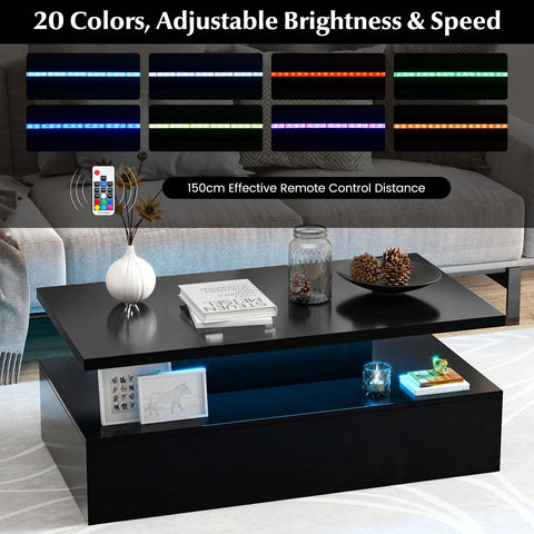 Modern Spacious Coffee Table with Integrated Lighting and  Glossy Finish