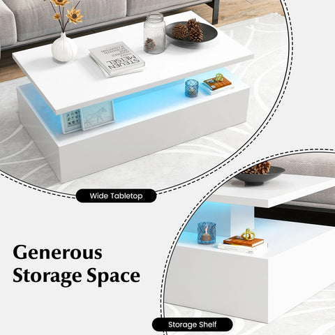 Modern Spacious Coffee Table with Integrated Lighting and  Glossy Finish
