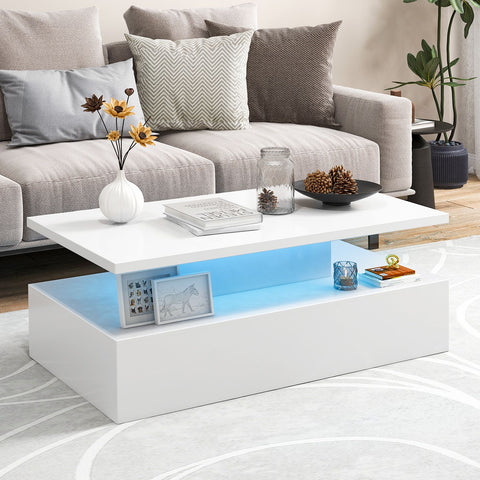 Modern Spacious Coffee Table with Integrated Lighting and  Glossy Finish