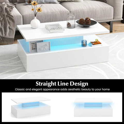 Modern Spacious Coffee Table with Integrated Lighting and  Glossy Finish