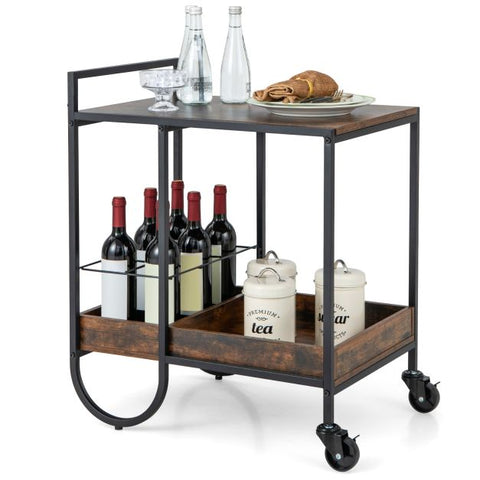 Spacious Serving Cart with Exquisite Rustic Appeal and Movable Wheels