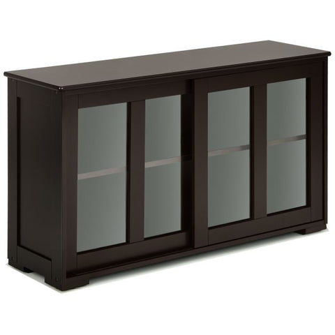 Sideboard Cabinet with Sliding Glass Doors and Adjustable Shelf-Brown