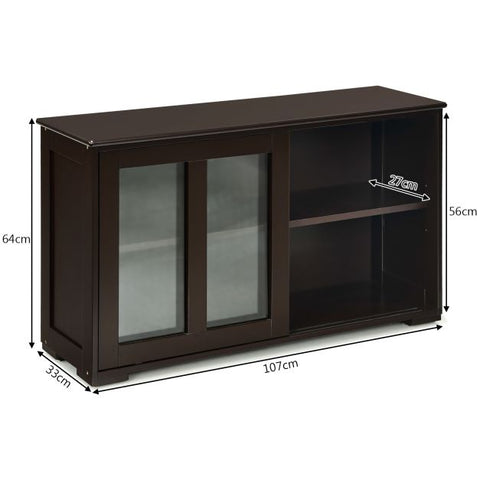 Sideboard Cabinet with Sliding Glass Doors and Adjustable Shelf-Brown
