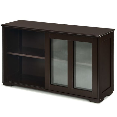 Sideboard Cabinet with Sliding Glass Doors and Adjustable Shelf-Brown