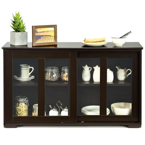 Sideboard Cabinet with Sliding Glass Doors and Adjustable Shelf-Brown