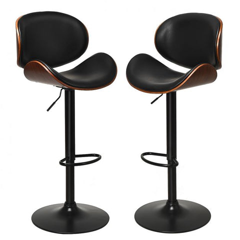 Upper Grade Set of 2 Bar Stools with Leather in Black