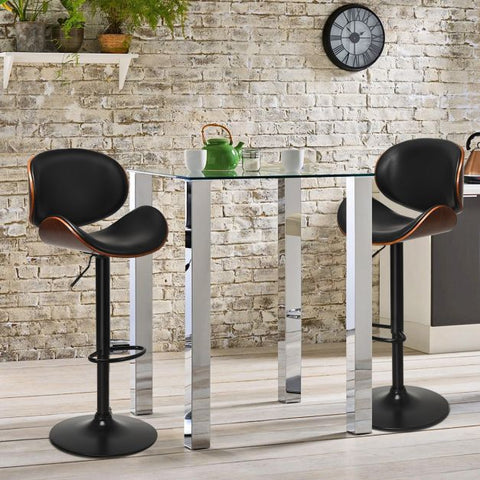 Upper Grade Set of 2 Bar Stools with Leather in Black