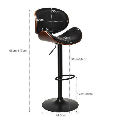 Upper Grade Set of 2 Bar Stools with Leather in Black