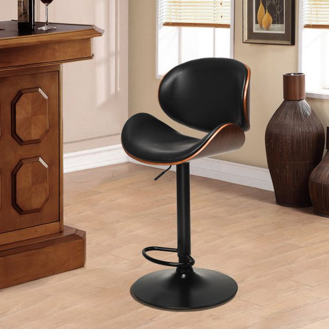 Upper Grade Set of 2 Bar Stools with Leather in Black