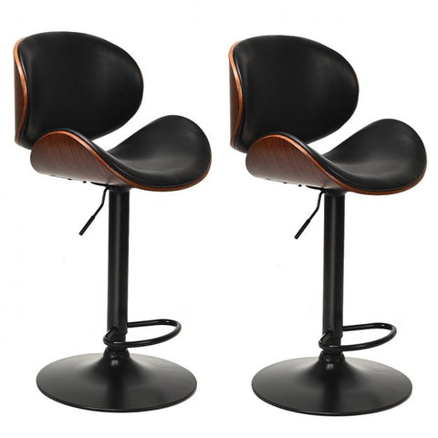 Upper Grade Set of 2 Bar Stools with Leather in Black
