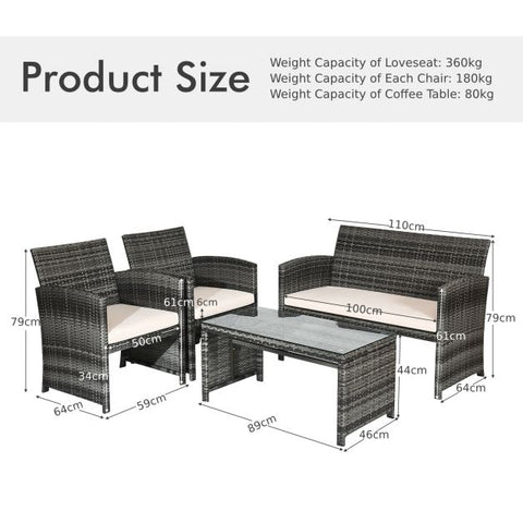 Garden Wicker Furniture Set with Table and Soft Cushions in White