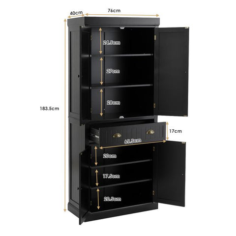 Multi-purpose Tall Kitchen Cabinet with Moveable Shelves and Sleek Doors