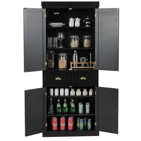 Multi-purpose Tall Kitchen Cabinet with Moveable Shelves and Sleek Doors