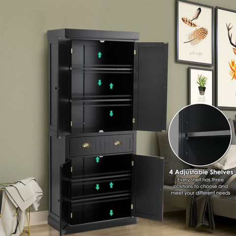 Multi-purpose Tall Kitchen Cabinet with Moveable Shelves and Sleek Doors
