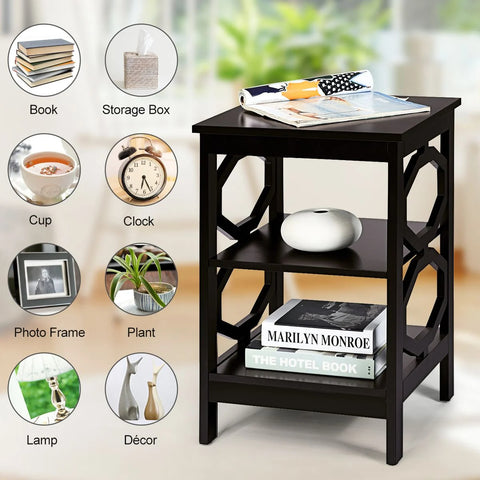 Multi-Function 3 Tier Side Table with Ample Storage and Sturdy Design