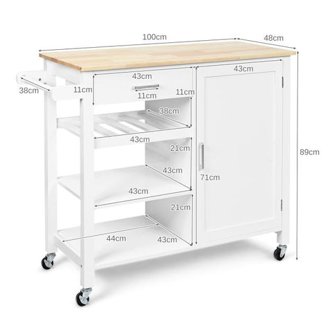 Spacious and Sleek Kitchen Island Cart with Integrated Wine Rack and Movable Shelf