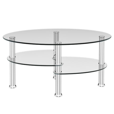 Stylish 3 Tier Coffee Table with Tempered Glass Top and Ample Storage