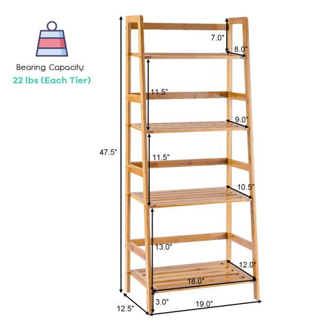 Patio 4 Tier Bamboo Wood Plant Stand Slatted Design and Rear Bar
