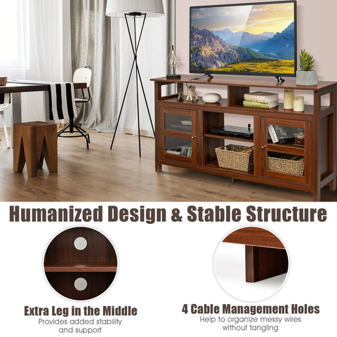 Vintage Multi-Use TV Stand with Double Storage Transparent Cabinet Doors